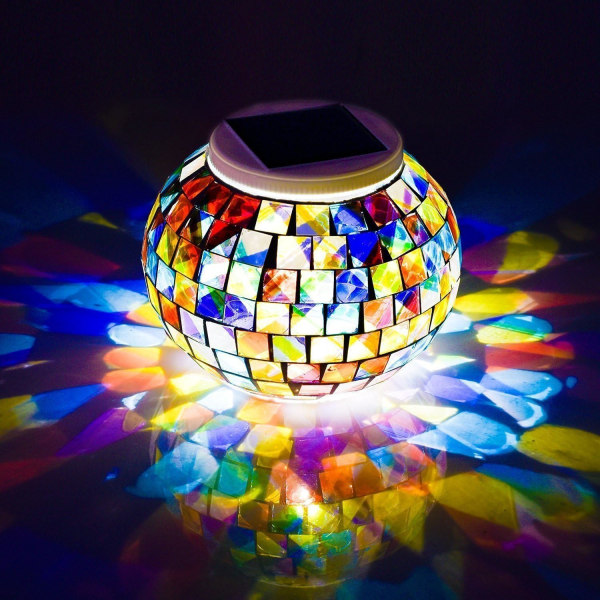 Solar Light Mosaic Garden Light, färgskiftande nattljus, vattentät uppladdningsbar skrivbordslampa