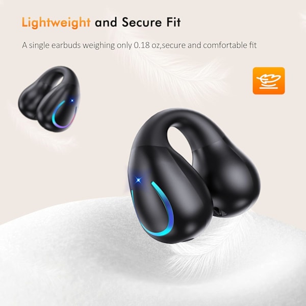 Benledende hodetelefoner Trådløse ørepropper - Bluetooth 5.3, Innebygd mikrofon HIFI-lyd med LED-display Laderetui, Svart