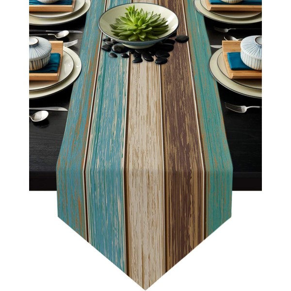 Linensäcke Rustik bordslöpare 90 tum långa dresserhalsdukar, retro lada trä brun kricka bordslöpare