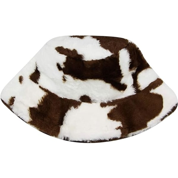 Vinter Plysch Bucket Hat för Kvinnor Print Fuzzy Bucket Caps Casual Varm Fuskpäls Fiskarhattar