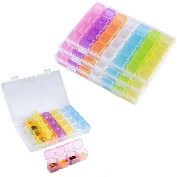 Diamantbroderi-låda, 3-pack färgglada förvaringslådor för diamantmålning, 28 minirutor rutnät mosaiktillbehör varje behållare