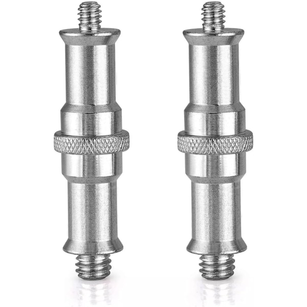 1/4 til 3/8 tommer metal han konverter gevindskåret skrue adapter spigot stud til studie lysstativ, adapter, kuglehoved, trådløs flashmodtager, 2 pakke