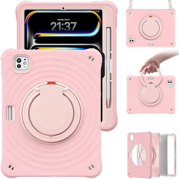 Fodral för iPad Pro 11 (2024) med axelrem, stativ, PC+Silikon+TPU Tablettskydd