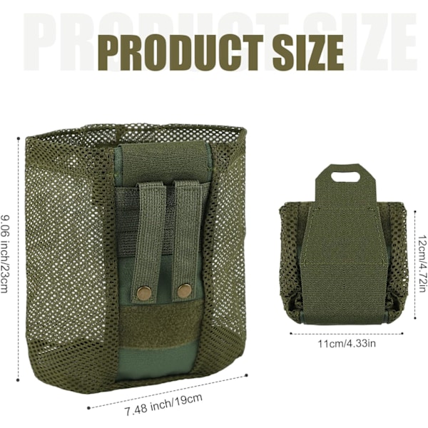 Sammenleggbar Mesh-pose med snor Multifunksjonell verktøypose Gjenvinningspose Dumppose for belte vest ryggsekk utendørsaktiviteter Army Green