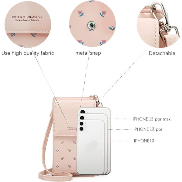 Dame Crossbody Telefonveske Lær Mynt Mobiltelefon Lommebok Mini Mobilveske Skulder med Rem og Kortspor