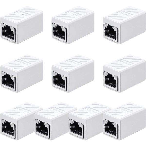 10 delar RJ45-koppling, Ethernet-förlängningsadapter Nätverkskontakt för Cat7/6/5e/Cat5 Ethernet-nätverkskabelkoppling hona till hona (vit)