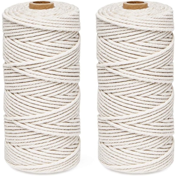 Rebskit 3mm x 200m Beige Bomuldsreb, 100% Bomuld Makramé Garn Garn, Naturlig Bomuldsreb Til Vævning Hængende Planter DIY