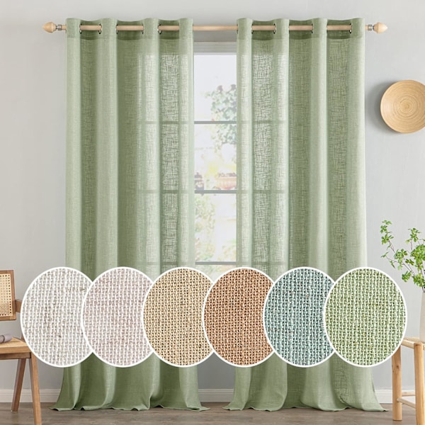 Sæt med 2 Gennemsigtige Gardiner med Øjer, Gardiner til To Balkondøre, Gardiner til Stue Soveværelse, 241x132cm (HxB) Beige