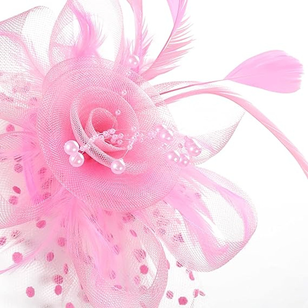 Fascinatorer for kvinner til teselskap, teselskapshatt for kvinner til kirkebryllup, cocktail, rosa