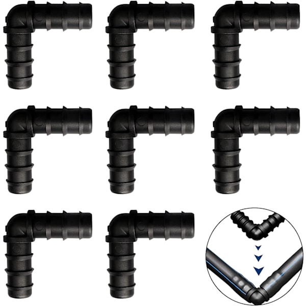 8 kpl 13 mm (1/2\") puutarhan piikkiyhteitä, muoviset 90° kyynärletkun tippaliittimen osat kasteluliittimien sarja