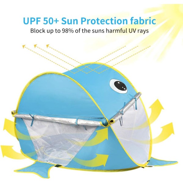 Gratis simning Baby Pop Up Baby Beach tält med pool, Portable Shark Sun Shelter tält