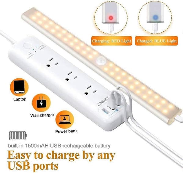 40 LED Skaplys, Bevegelsessensor, USB Oppladbar, 4 Moduser, 30 cm varmt lys