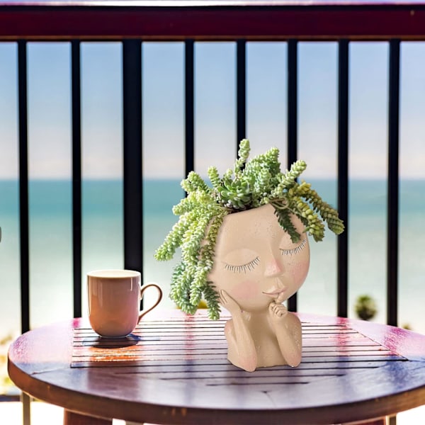 Harpiks Blomsterpotte, Kreativ Menneskehode Vase, Moderne Blomsterpotte med Dreneringshull