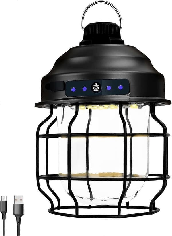 Udendørs LED Campinglampe, 3600mAh Batteri med 3 Lysindstillinger, Sort