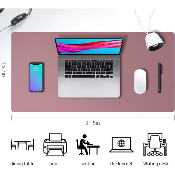 Nahkainen työpöydän suojus, toimistopöydän alusta, liukumaton PU-nahkainen pöytäalunen, kannettavan tietokoneen pöytäalusta, vedenpitävä pöydän kirjoitusalusta Dark Pink 36" x 17"