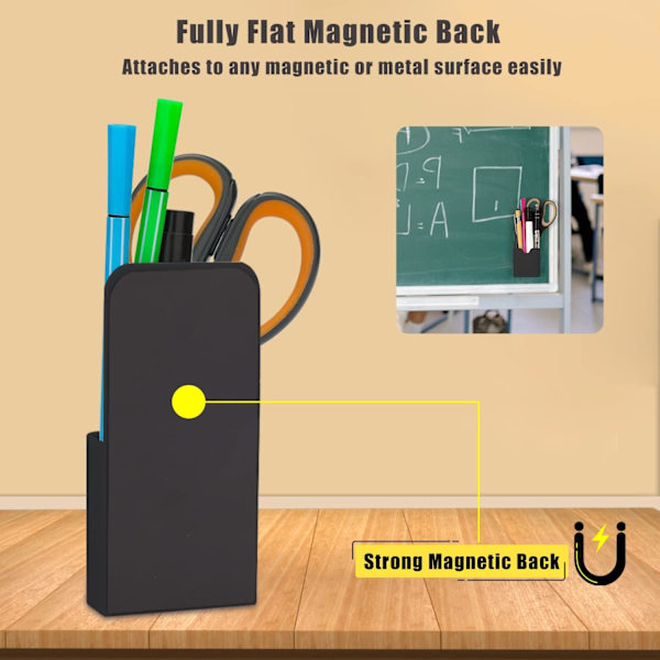 2 stk. magnetiske pennemarkørholdere, magnetisk penneblyantholderarrangør til hjemmekontorartikler til køleskab Whiteboard Locker (sort)