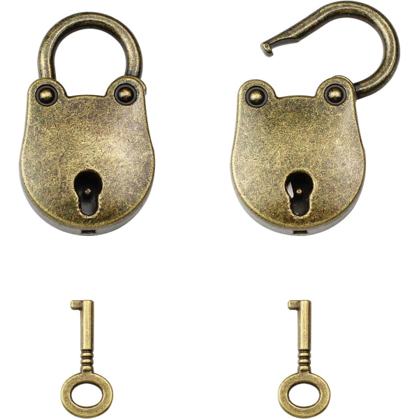 ​Set med 2 minihänglås med nyckel, vintage antik stil, med nyckel, hänglås i björnform