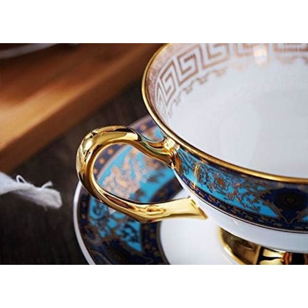 Euro Style Cup & Fat Set, Bone China Keramisk Tekopp Kaffekopp för Frukost Hem Kök Himmelsblå