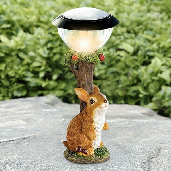 LED Solcellslampa Kanin Katt Djur Skulptur Hartsstaty Lampa Trädgårdsdekoration