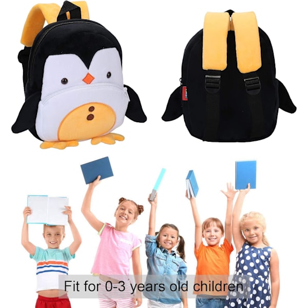 Barnehagesekk for barn, liten tegneserie-dyre skoleveske for jenter, 3D myk plusj førskole ryggsekk for 2-4 år gamle babyer (pingvin)