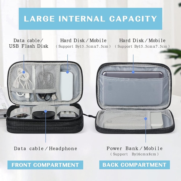 Elektronisk förvaringsväska, förvaringsväska för resekabel, resväska för elektroniska tillbehör, bärbar vattentät dubbellagers integrerad förvaringsväska