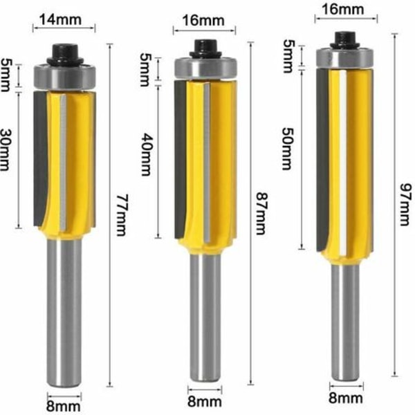 Träfräs med 8 mm skaft, 3-delad överfräs med 3-delad överfräs med skaft , set