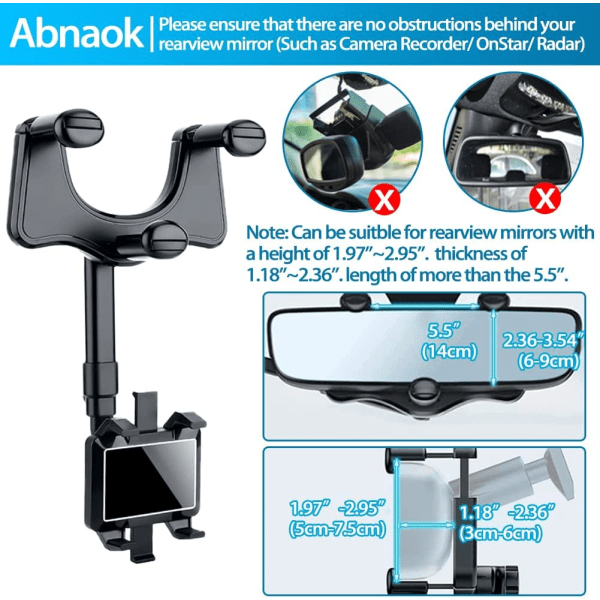 Backspegeltelefonhållare för bil - Vridbar och infällbar biltelefonhållare