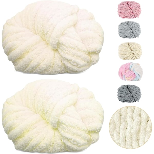 500g (250gx2) Chunky Garn Nøgle Ca. 54m Chenille Chunky Pels Garn Blødt Uld Chunky Garn Blødt Strikkegarn til Hæklet Tæppe Halstørklæder Huer cream white