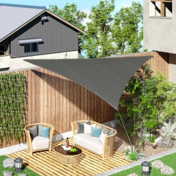 Triangulärt solsegel - 5 x 5 x 5 meter - högdensitetspolyeten - UV-beständigt - grå