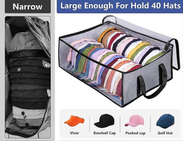 Baseball Caps Oppbevaring, Stor, Holder opptil 40 Caps, Bred Hatt Organizer for Skap, Snapback Holder, Grå