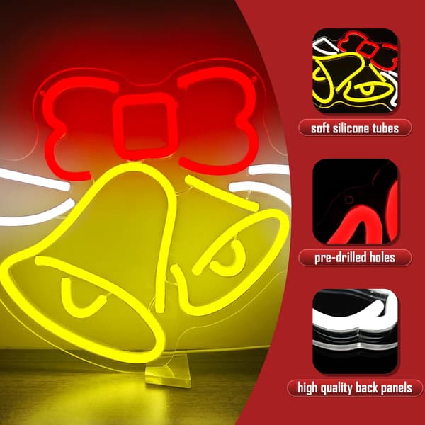 Jul neonskylt för väggdekor, klockformade LED-neonskyltar, dimbar Jingle Bell neonljus för sovrum, barnrum, bar, julbelysning