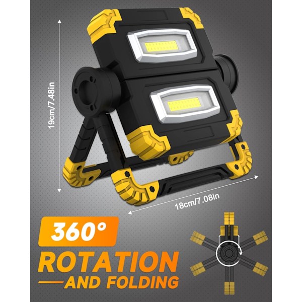 Genopladelig LED-projektør, 3 lystilstande 2 COB Vandafvisende bærbar LED-projektør, 360° rotation 1400LM arbejdslys til garage, camping, nødsituationer