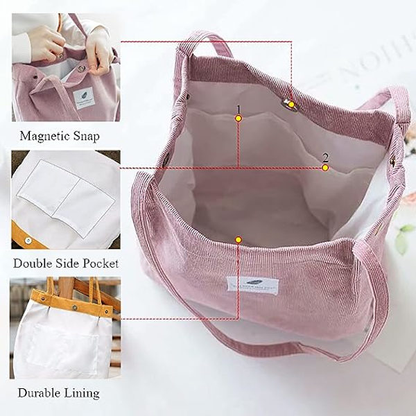 Korduroyhousut Totes Bag Suuri Kapasiteetti Olkalaukut Tote Bag Naisille Naisille Tytöille Vapaa-ajan Ostokset Työkoululaukut