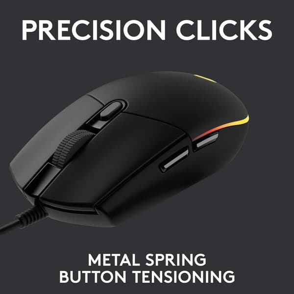 G102 LIGHTSYNC Gaming-mus med RGB-belysning, 6 programmerbara knappar, spelklassad sensor, 8K DPI-spårning, lätt - Svart