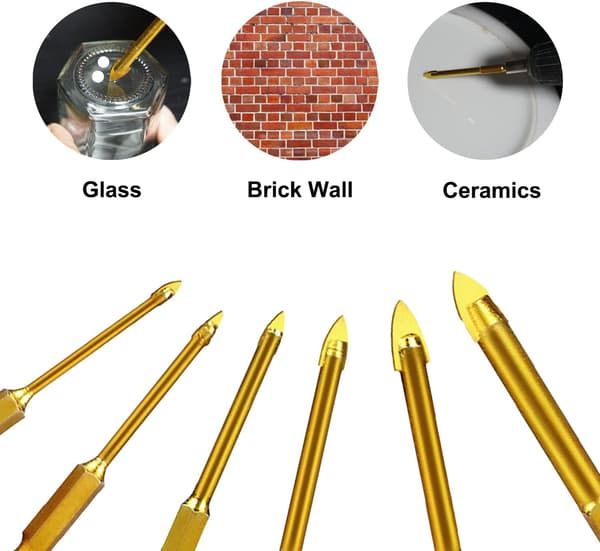 Tungstenstål Glas, Keramik, Fliser, Krystal Bor, med Hex Skaft, Sæt af 6