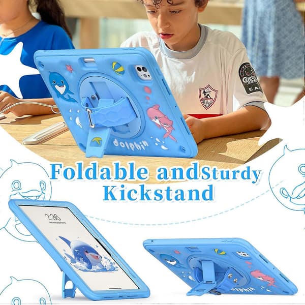 Etui til iPad Pro 11 (2024) Sød Delfin Støtteben PC+Silikone+TPU Tablet Cover