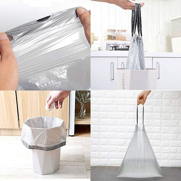 5 Ruller 50x60 cm 75 STK Affaldsposer, Snørelukning Skraldeposer Store Stærke Uparfumerede Universal Affaldsposer Skraldespande til Køkken
