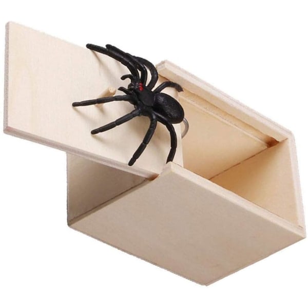 1 st Wooden Prank Spider Skrämma Box Case Skämt Verklighetstrogna Funny Surprise Gag Toy