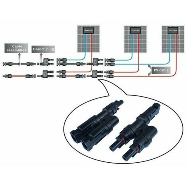MC4 Solpanel T/Y Branch Connector Kabeldelare Connector