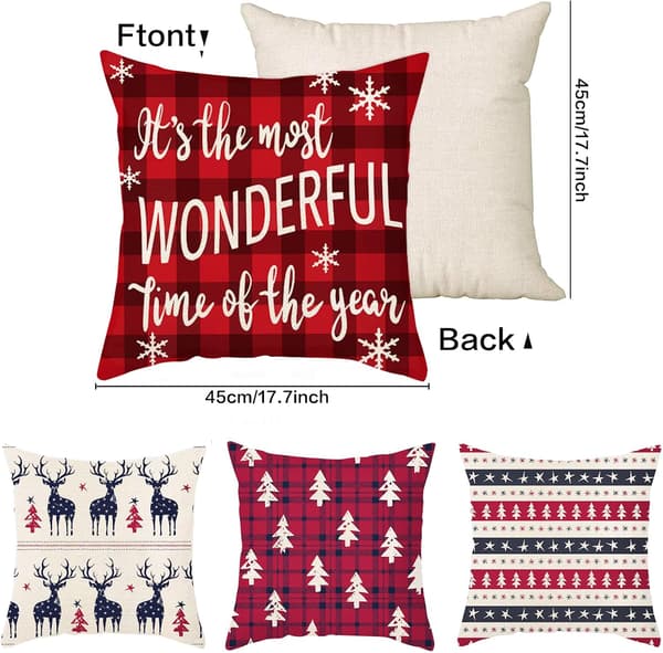 Set med 4 Kuddfodral Sammet 45 x 45cm Juldekoration Kuddfodral Ensidig för Soffa Sovrum