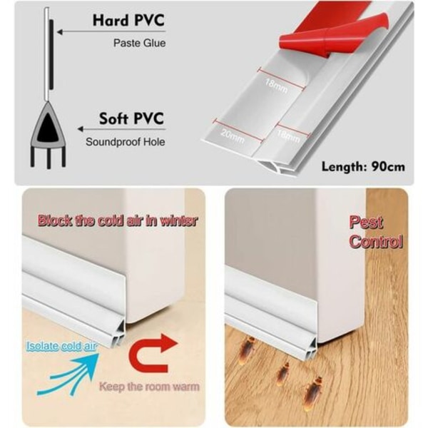 Dörrtätningslist, mjuk termisk ljudisoleringslist, dörrtätningslist, självhäftande dörrtätningslist, 93 cm tätningslist