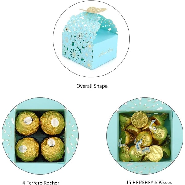50 stk./sæt Blomster Sommerfugl Hule Slikæske Cookie Gaveæsker Romantiske Bryllupsgaver Søde Chokoladeæske Festartikler Blue 8*7*6.5CM
