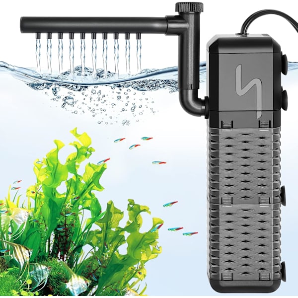 Justerbart Akvariumfilter 800L/H Akvariumpumpe, Ultralyd Stille Internt Akvariumfilter Egnet for Akvarium Opptil 250L (9W)