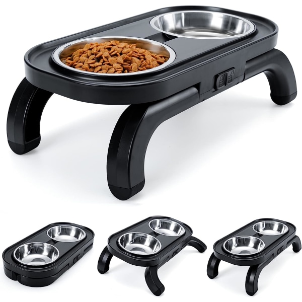 Cat Bowls with Stand Tilted Adjustable, Raised Pet Bowl for Cats and Small Dog 2 Stainless Steel Cat Feeding Bowls