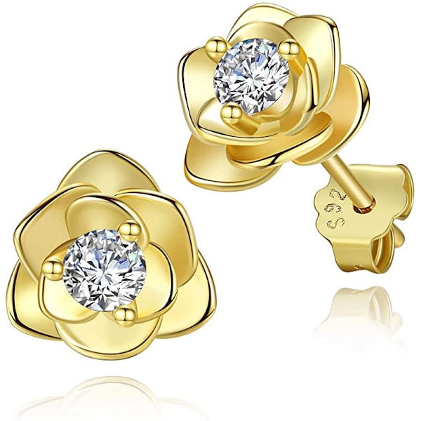 Små Øredobber S925 Sølv Blomster Øredobber for Kvinner Jenter, Cubic Zirconia Øredobber Brusk Øredobber, Smykker Gaver Gold