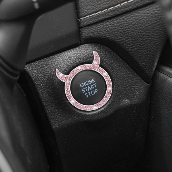 Bling Bilmotor Startknap Dæksel Universal Push Start Stop Dekoration 2 stk Rhinestone Lille Djævel til Bil Interiør Tilbehør
