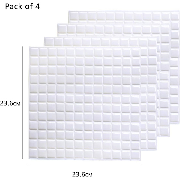 3D-mosaiikkilaattojen liimautuva seinävedenkestävä itseliimautuva laattatarra 23,6 x 23,6 cm keittiöön kylpyhuoneeseen - 4 kappaletta