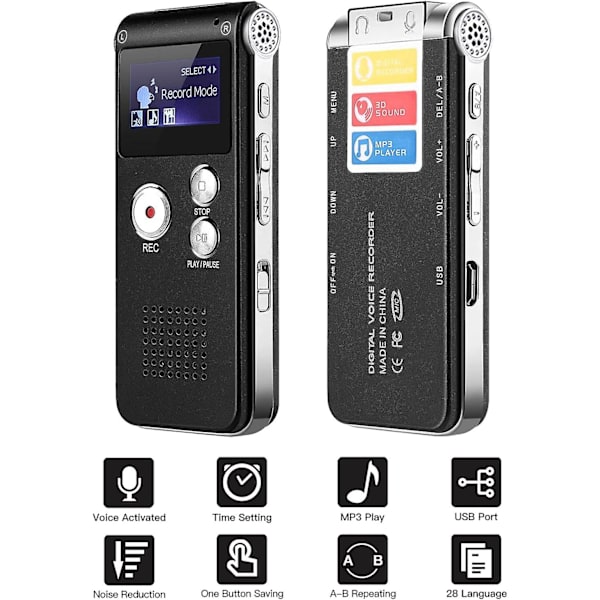 8 GB digital diktafon professionell - Mini diktafon