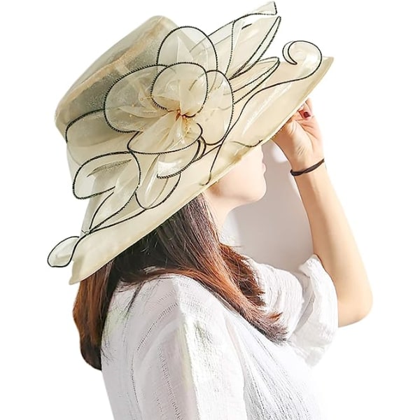 Naisten leveälierinen aurinkolakki Organza Fascinator Hat Beach Floral Church Hat Gauze Hat