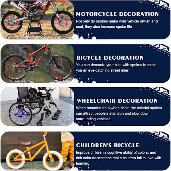 72 st ekerbeskydd ekrar hudskydd wraps fälg wraps för universell motorcykel motocross dirtbikes cykel Black